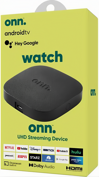 onn Android TV 4K UHD - Dispositivo de transmisión con control remoto por voz y cable HDMI